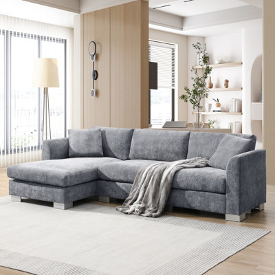 Canapé modulaire en L 96,00 po x 56,00 po x 31,50 po, méridienne surdimensionnée et 2 coussins décoratifs, canapé 4 places revêtu de chenille avec structure en fer massif pour bureau