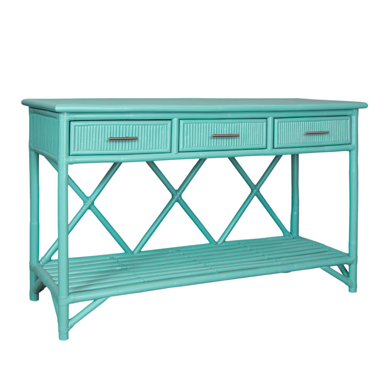 Pencil Rattan 54" Wide Console Table, Turquoise
