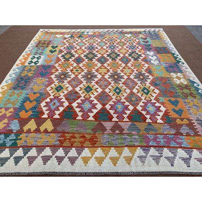 8,3 pi x 9,5 pi, tapis Kilim Soumak Chobi Maimana, kilim Soumak en laine fabriqué à la main afghane, kilim géométrique, bureau Kilim tissé à plat 250 po x 286 cm.