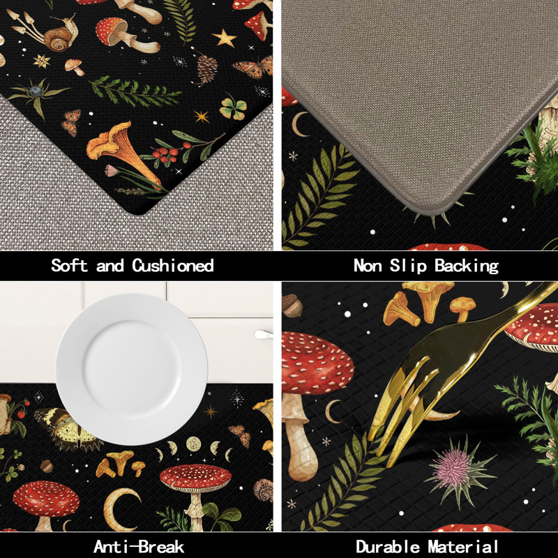Mushroom Kitchen Mat Set of 2, Cushioned Anti-Fatigue Memory Foam