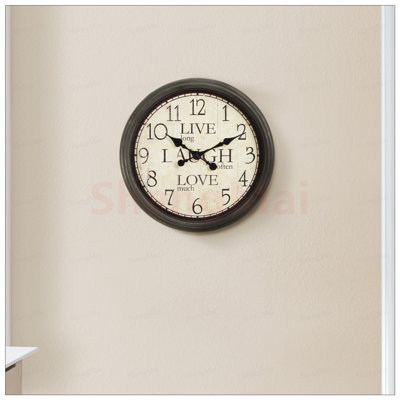 Horloge murale ronde de 16 pouces avec cadre brun antique et verre transparent, anti-tic-tac et facile à lire