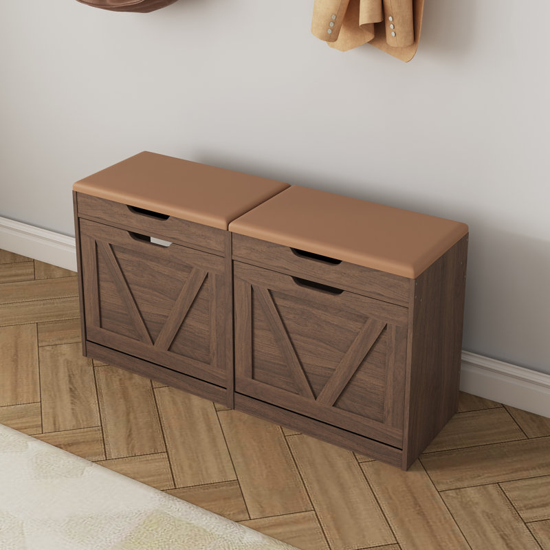 Banc de rangement rembourré pour chaussures avec armoire à 2 niveaux, Marron foncé