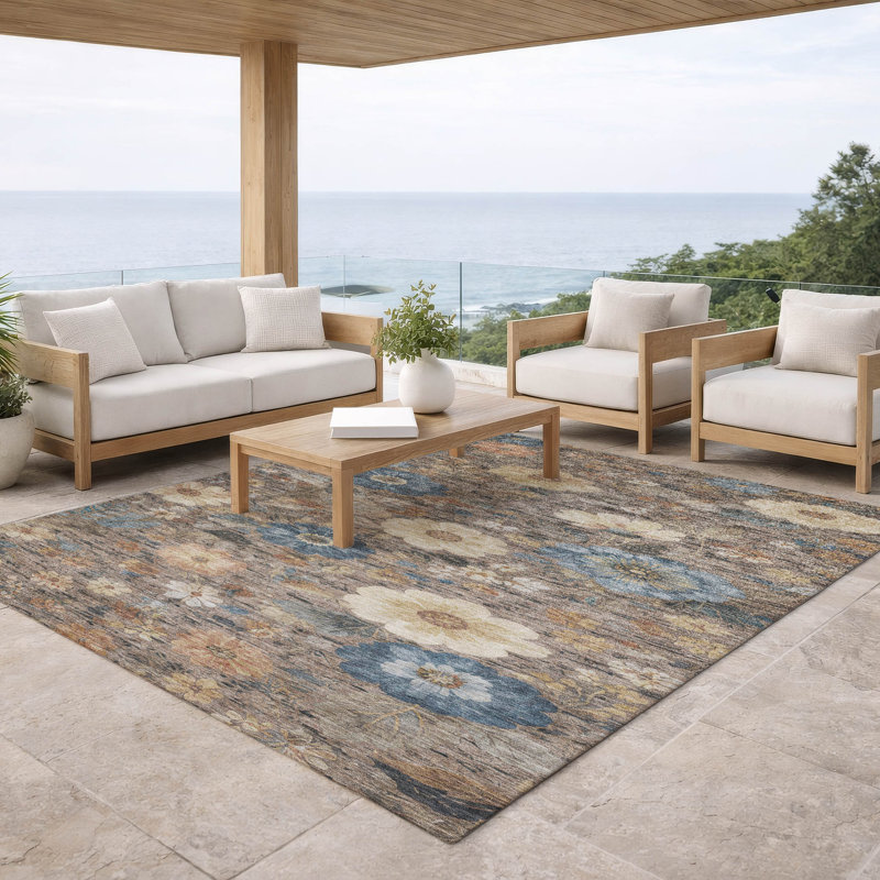Machine Washable Indoor/Outdoor Chantille ACN2944 Floral Rug, 3' x 5'