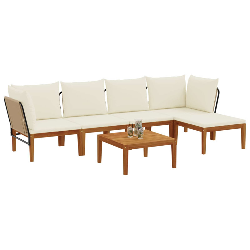  Garden Lounge Set Solid Acacia Wood & Rope Sofa Outdoor Furniture Patio, Cream White Cushion/Natural Beige Frame