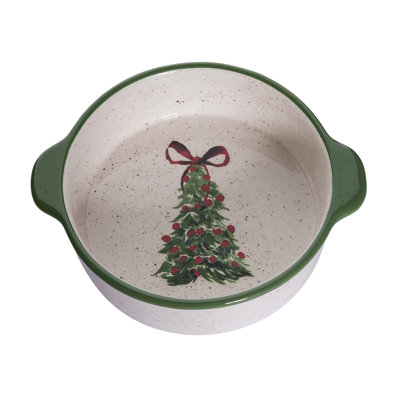 Ceramic Oval Baker with Tree Design - Multicolor Baking Dish for Christmas - Perfect for Indoor Use, Tabletop Decoration, Gift Giving, and Hostess Gifts - Ideal for Holiday Baking and Serving
