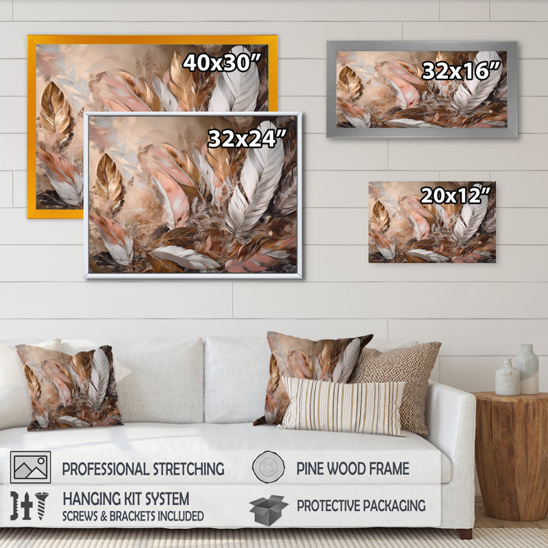 Plume d'or Rounak Wanderlust V sur toile, H 34 po x l 44 po x P 1,5 po, Cadre flottant doré