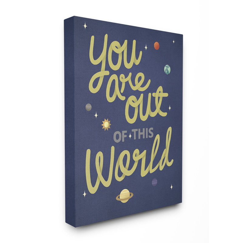 « out of this world space planètes », art typographique, Toile, H 24 po x l 30 po x P 1,5 po