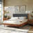 Felisha Solid Wood King Upholstered Bed Frame with Fabric Headboard, Contemporary Modern Upholstered Platform Bed-101270959-101270955