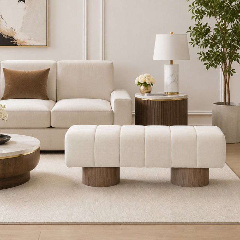 Upholstered Bench, 49", Chenille, Beige