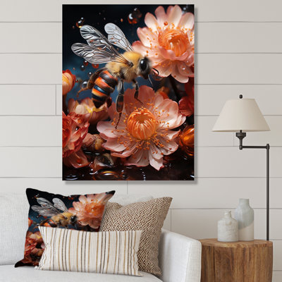 «Colorful Bee IV», reproduction d'art sur toile florale