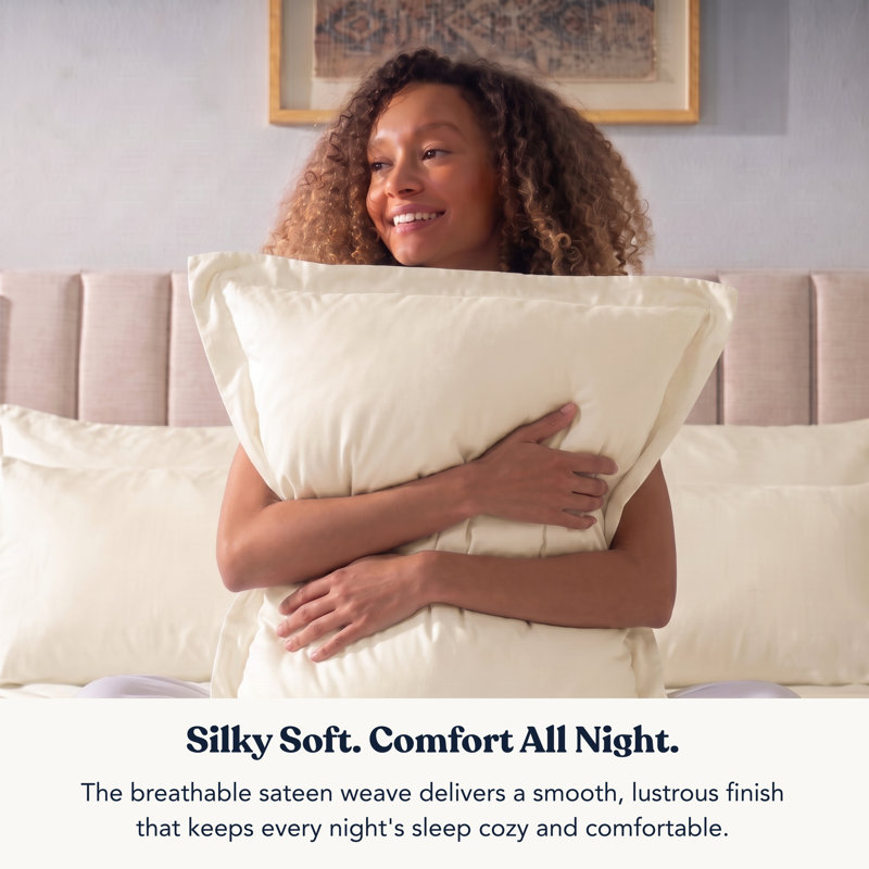 Delara GOTS Certified 100% Organic Cotton Sateen Fitted Sheet Set, 400TC Long Staple, Soft & Breathable with Deep Pocket