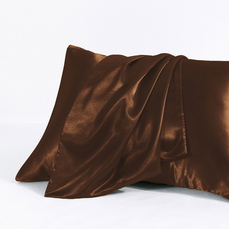 Taies d'oreiller en satin avec fermeture à enveloppe, Brun, Taies d'oreiller pour grand lit