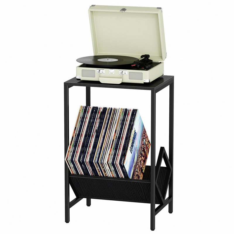 Table de bout à 2 niveaux, support de tourne-disque pour 100 albums, noir, Noir