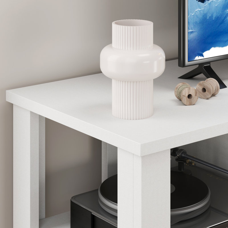 Crédence de rangement Brayanna avec foyer électrique inclus, Blanc