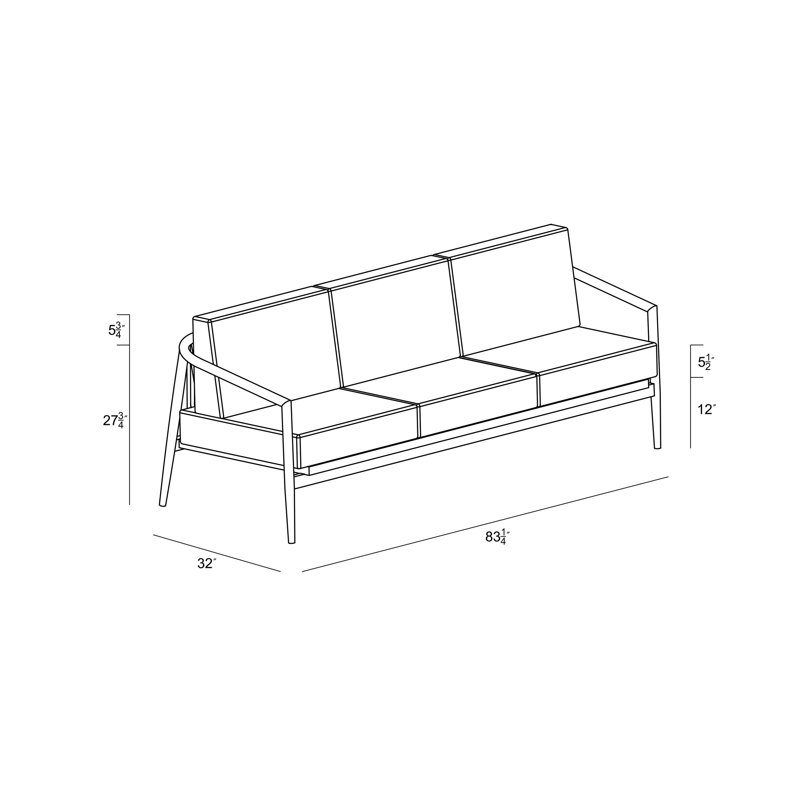 Outdoor 3 - Seat Patio Sofa, Canvas Natural Sunbrella® Canvas, Black