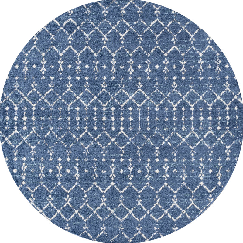 Tapis bleu / blanc Kateshia, Rond 5 pi