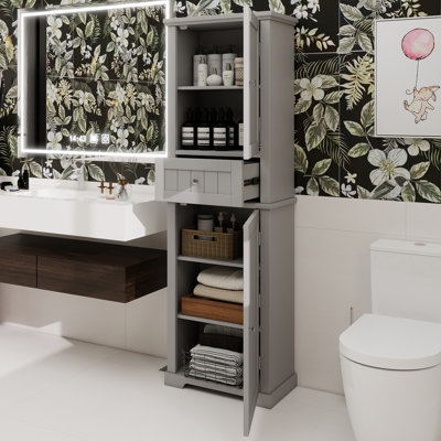 Tall Bathroom Storage Cabinet, Freestanding Storage Cabinet With Drawer And Adjustable Shelf, MDF Board With Painted Finish, Gray