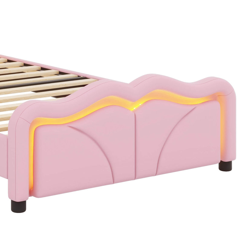 Lit plateforme tapissier Sleek Curved Design, Lit simple, Rose