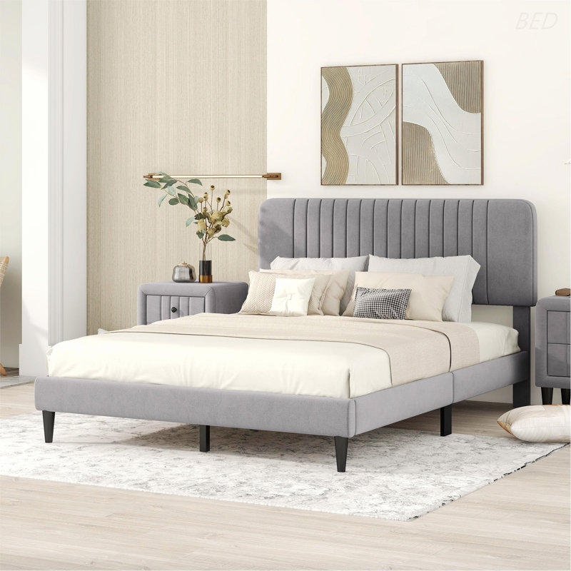 Upholstered Platform Bed, Gray