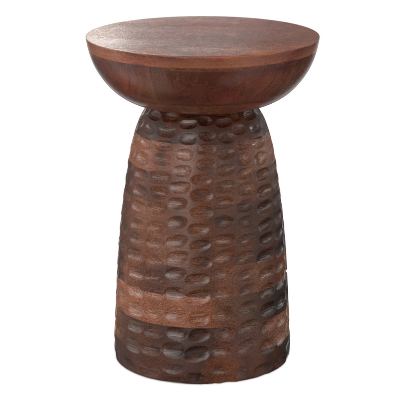 Table de bout ronde 18 po en bois massif brun