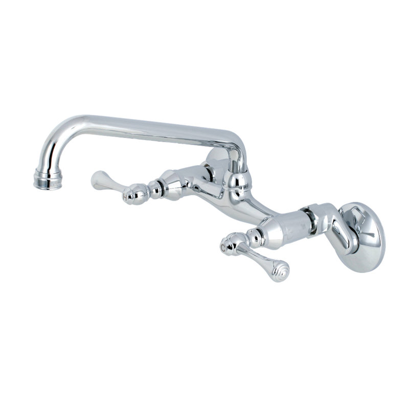 Kingston Brass Kingston Double-Handle 2-Hole Wall-Mount Bridge Kitchen Faucet, Polished Chrome