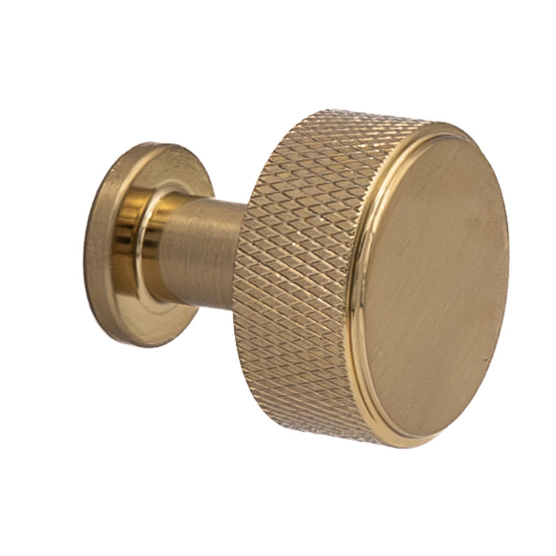 Kent Knurled 1-1/8" Satin Brass Round Knob, Satin Brass, 1.13"