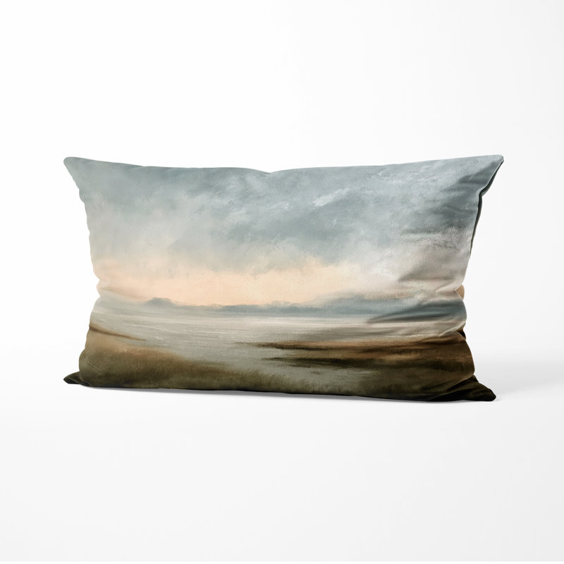 Coussin décoratif côtier - Coussin imprimé vert et gris « Après-midi de pluie côtière », H 12 po x l 20 po