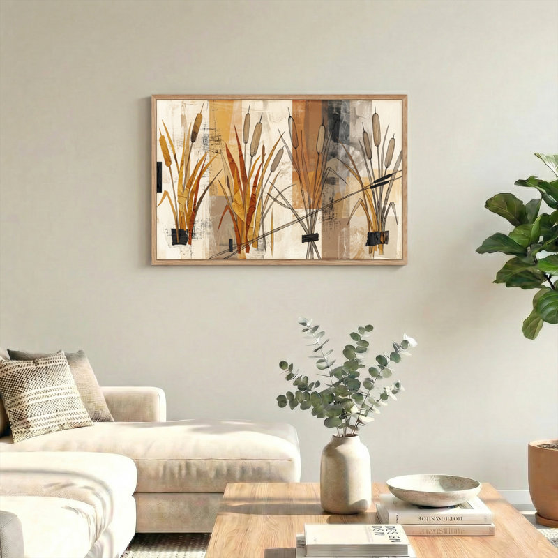 Ensemble de 1 tableau abstrait sur toile « Roseaux », 32"H x 48"W, Natural