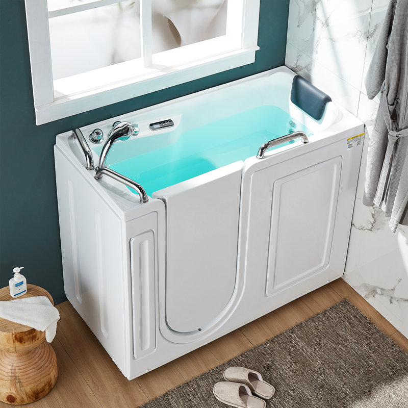 Oneal 52.52-inch L x 26.5-inch W x 41.73-inch H Acrylic Walk-in Whirlpool tub in Glossy White