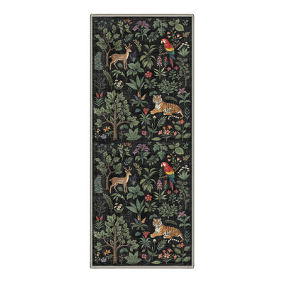 Woodhaven Rustic Machine Washable Black / Green Indoor Area Rug with Non-Slip Backing