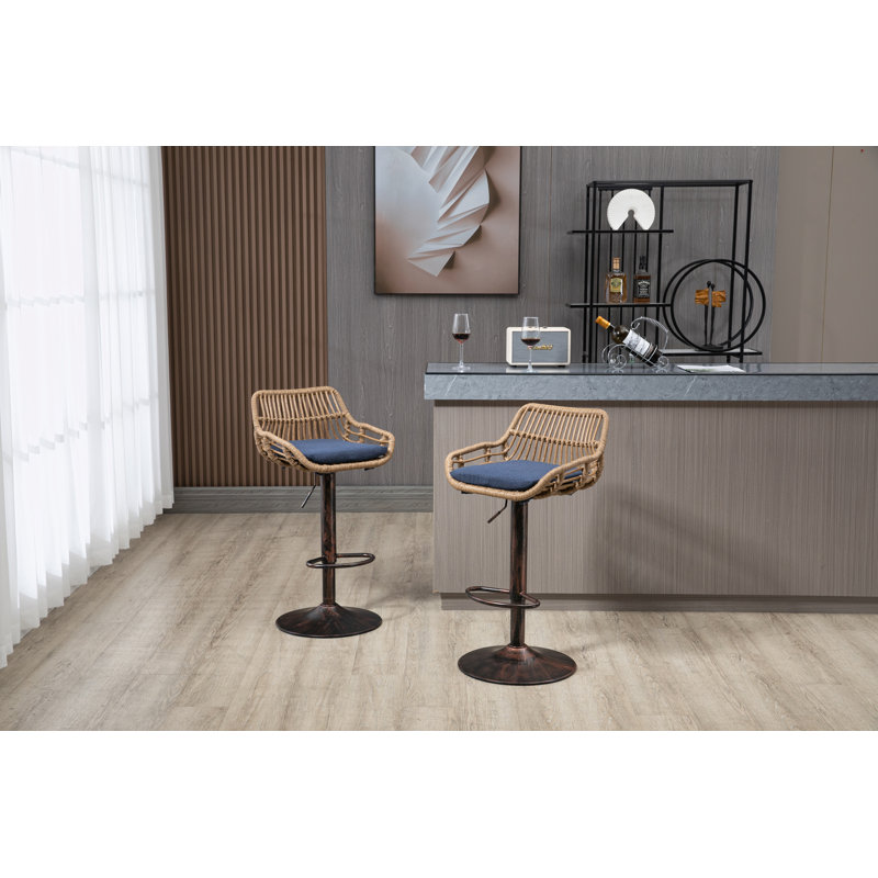 Alteriq Swivel Upholstered Adjustable Height Counter Stool, Blue