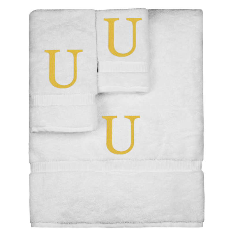 Ensemble de serviettes monogrammées - ensemble de 3 - lettre-bloc, U, Blanc / Doré