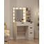Coiffeuse de 35 po avec miroir à DEL et prise de courant intégrée, meuble-lavabo à 4 tiroirs avec 3 tons de lumière réglables pour la chambre à coucher et le studio de maquillage professionnel-713368404