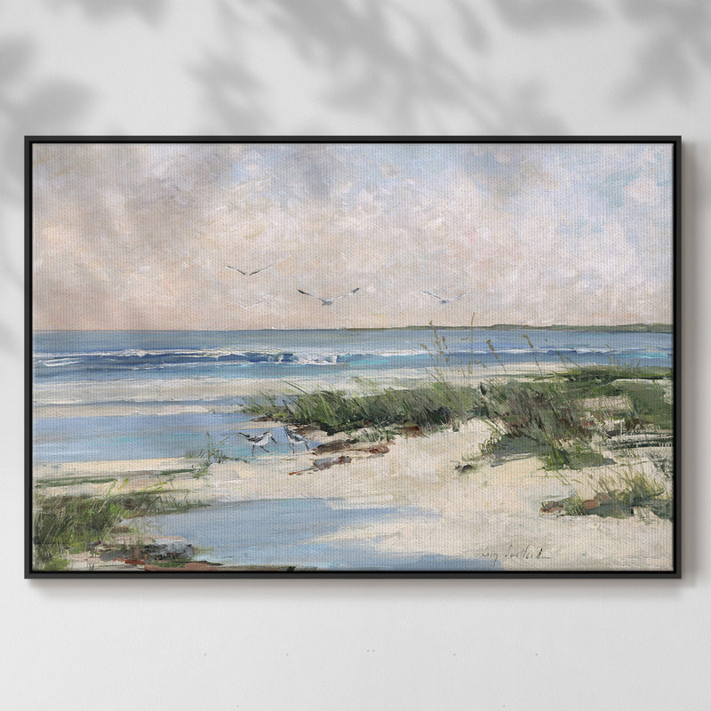 «Soft Morning Sea», reproduction sur toile avec cadre flottant, H 25 po x l 37 po x P 2 po, Noir