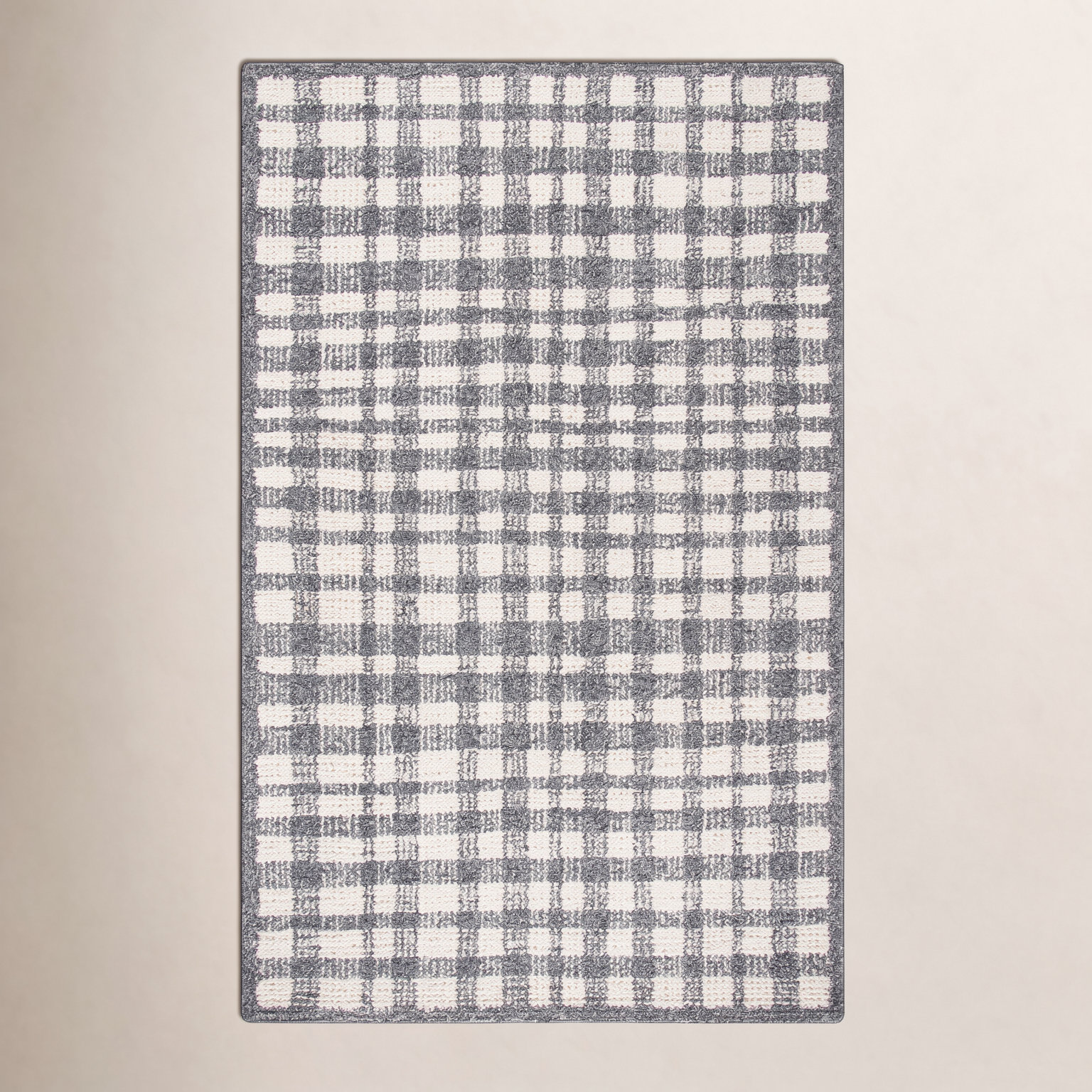 Ivory Black Hand-Tufted Plaid Rug, Rectangle 2' x 3'