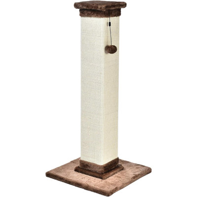 Tall Cat Scratching Post With Jute Fibre And Brown Carpet, Large, 15.75’’ L X 15.75’’ W X 35.43’’ H