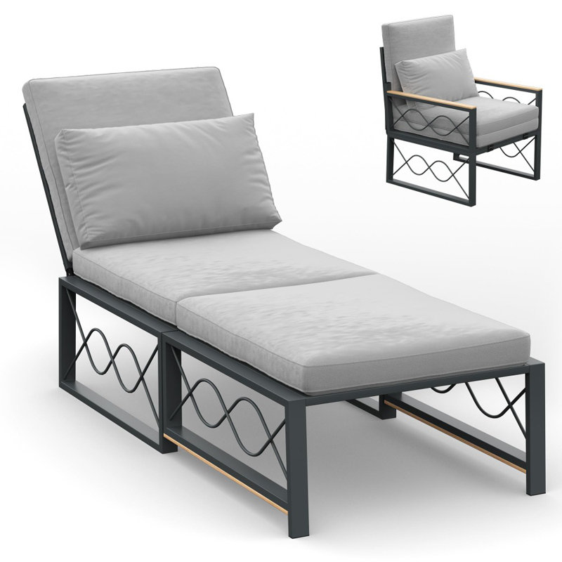 Chaise longue d'extérieur en métal, Gris