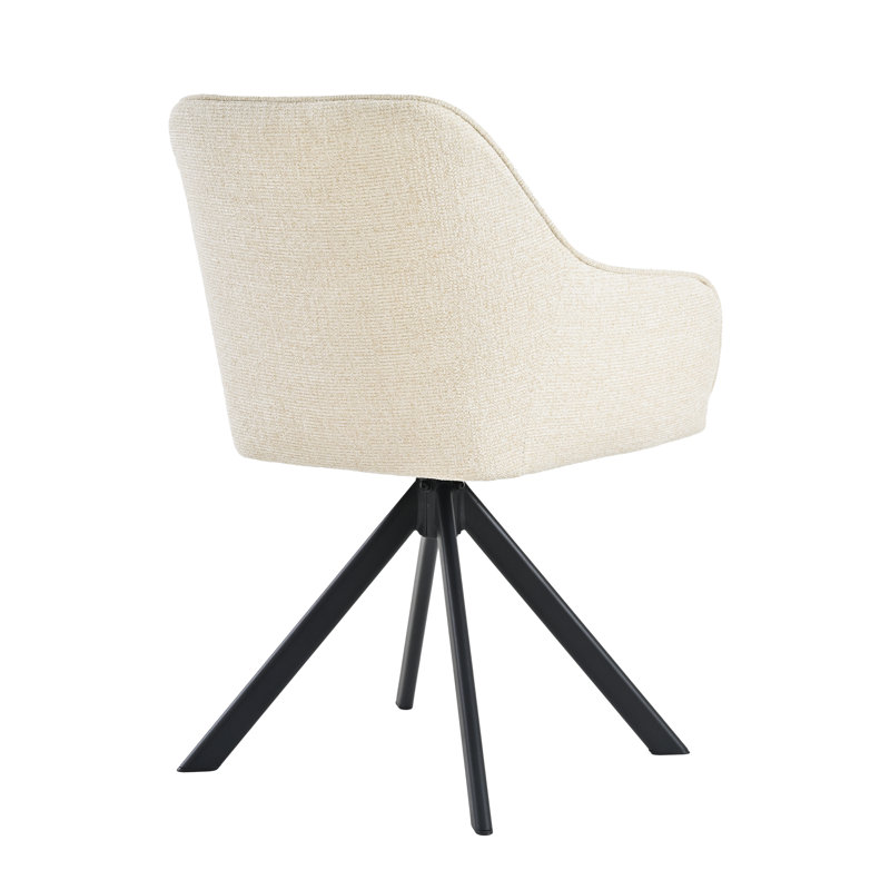 51cm H Upholstered Arm Dining Chair, Cream Chenille