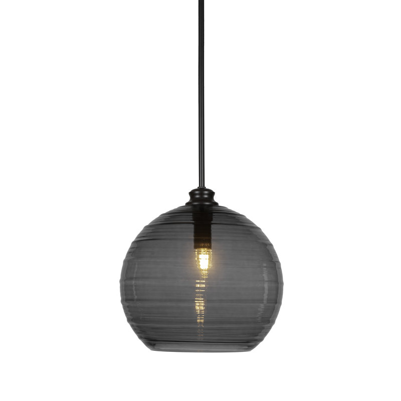Luminaire suspendu avec tige 1 lumière Malena, Noir, Noir mat, H 13,75 po x l 14 po x P 14 po