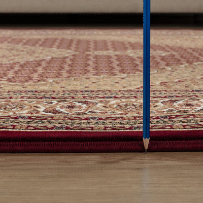Red 5 pi. 3 po Tapis rectangulaire X 7 avec médaillon de style victorien (), fabriqué à la machine, 100% polypropylène, teinté, pour tapis de salon de luxe, motif à médaillon traditionnel, velours, haut