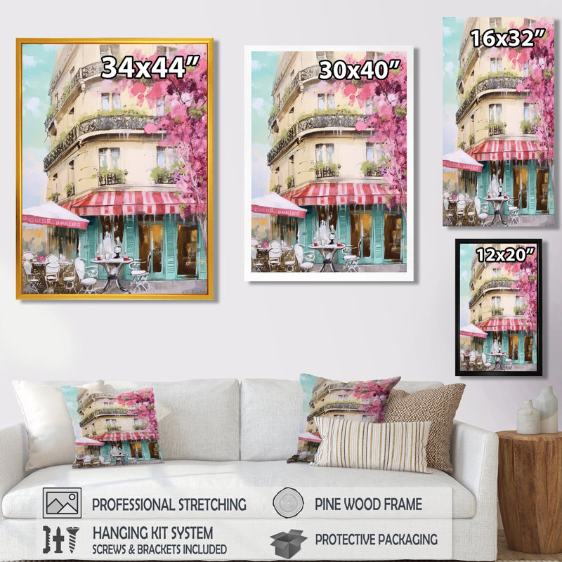 «Rose Blooming Terras Paris Summer Bar - City Paris», art mural, Cadre flottant doré, H 40 po x l 30 po