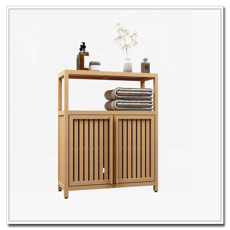 Bathroom Bamboo Storage Cabinet With Shelves, Neutral