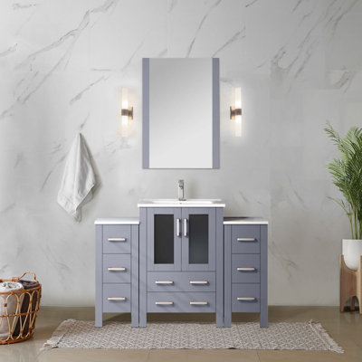 Harborfront 48 in W x 18.25 in D Single Bath Vanity with Side Cabinet and White Ceramic Top