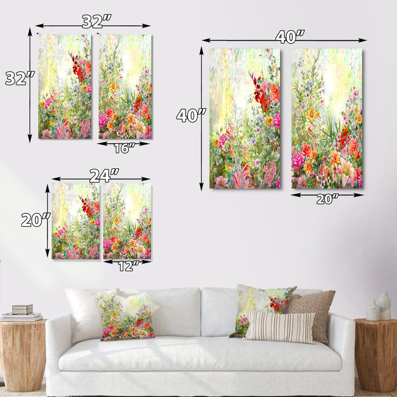 «Vintage Spring Garden Flowers II», ensemble de 2 impressions sur toile, Toile tendue, H 32 po x l 32 po x P 1 po