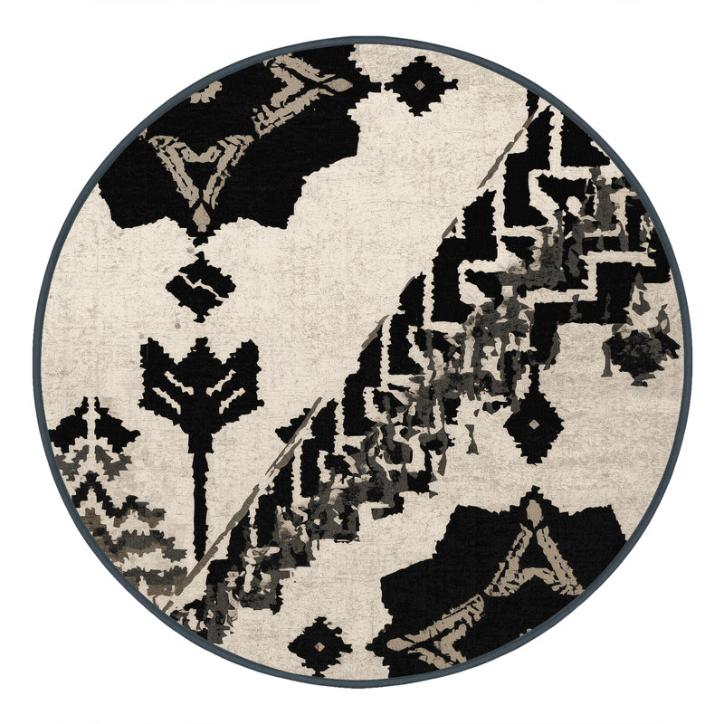 Tapis beige lavable à la machine Osiyo, Rond 8 pi