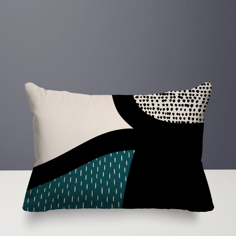 Coussin lombaire réversible intérieur / extérieur Vikka, H 14 po x l 20 po, Émeraude / noir / blanc cassé