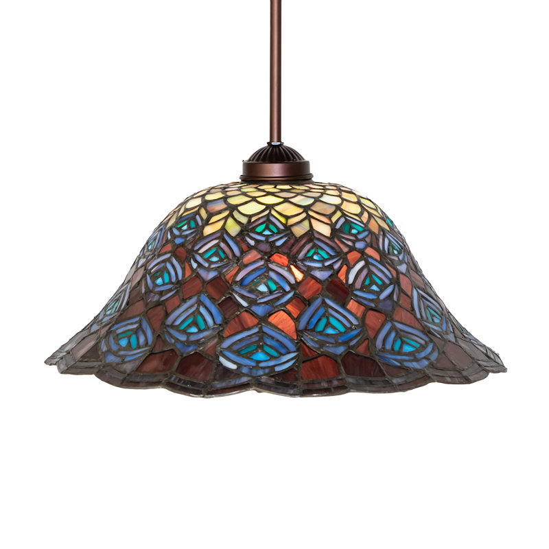 16" Wide Tiffany Peacock Feather Pendant