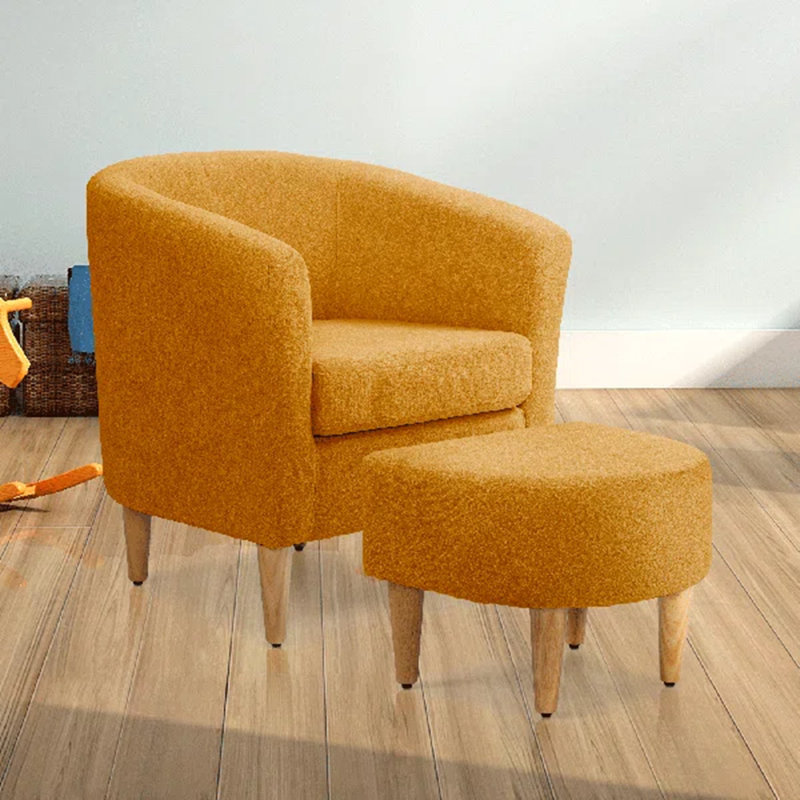 Plumie Upholstered Accent Chair with Ottoman, Modern Armchair Single Sofa with Footrest for Bedroom, Dark Yellow