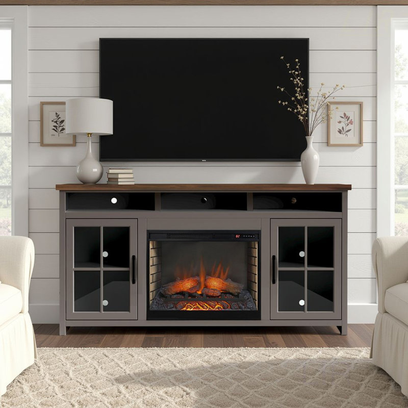 Meuble télé avec foyer 74 po Avalon, Beige