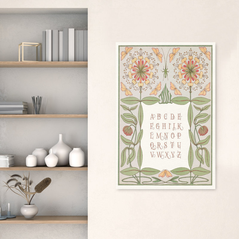 Décoration murale alphabet floral décoratif élégant rétro sauterelle papillon nature printemps, 48" H x 32" W
